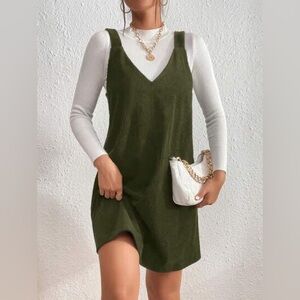 SHEIN Olive Green velvet ribbed DRESS XS